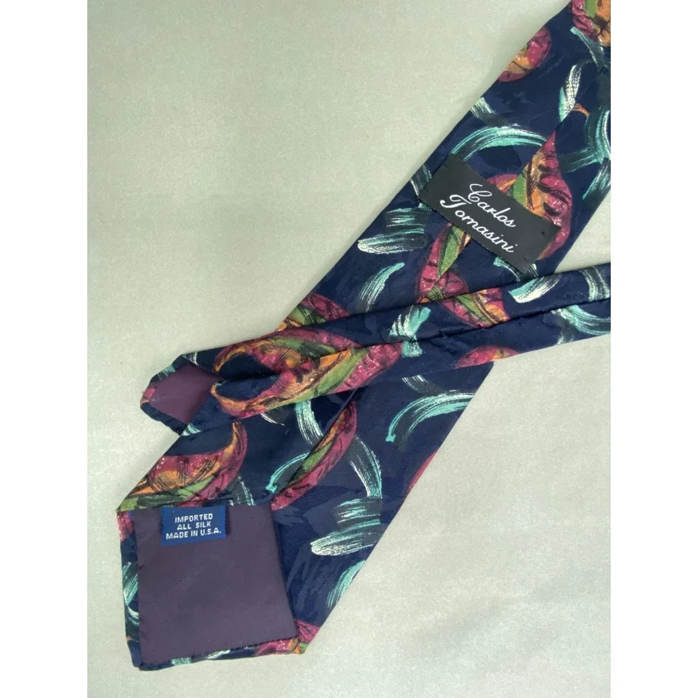 Carlos Tomasini Mens‎ Silk Tie Navy Abstract Artistic Artsy Paisley USA 58x4
